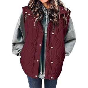 Zeagoo Women Oversized Puffer Vest Stand Collar Zip Up Sleeveless Outerwear | Lightweight Quilted Vest,Full Zip Snap Front,Re