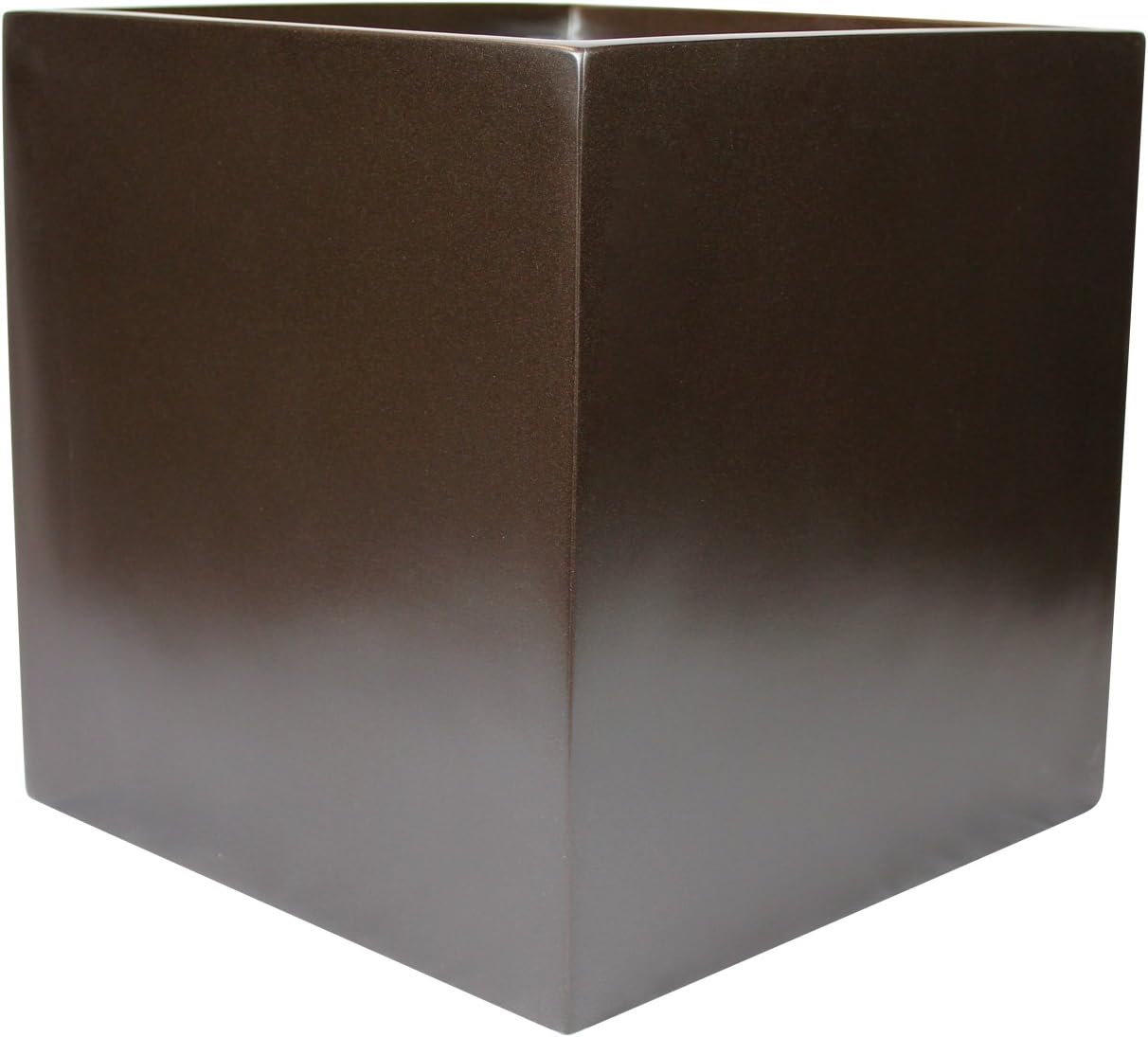 Basel Square Cube Fiberglass Planter Box (L:12" x W:12" x H:12", Mettalic Brown)