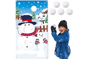 CiyvoLyeen Snowman Toss Games Banner, Winter Christmas Holiday Party Cornhole Game with 5 Snowballs for Kids Adults Family Gathering Indoor Outdoor Frozen Party Supplies
