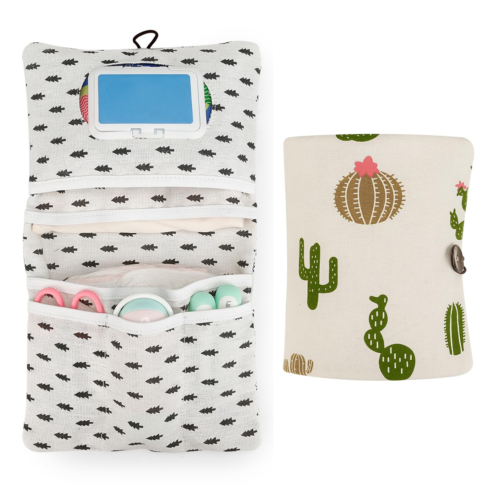 SwirlColor Nappy Bag Organiser, Portable and Reusable Nappy Pouch for Mom Diaper Bag Organiser for Diapers Wet Wipes (Cactus)