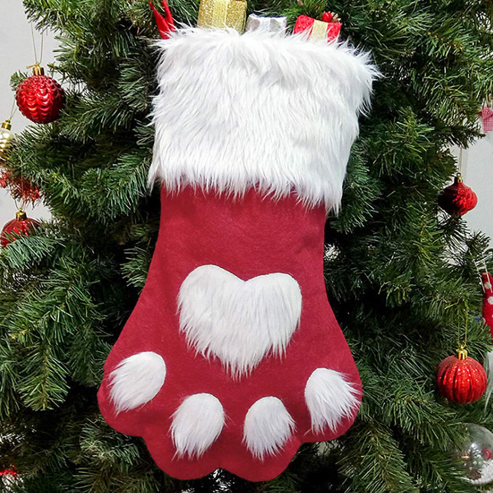 Dog Cat Paw Christmas Stockings Pet Paw Stockings Christmas Hanging Stocking Large Paw Pet Stocking Dog Cat Christmas Gift Stocking Christmas Decorations Christmas Ornaments for Fireplace House 44 cm