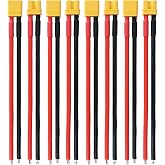 Tosiicop XT30 Connector Plug Cable - 5 Pairs Female and Male XT30U Extension Cables with 16AWG 100mm Silicon Wire Cables for 