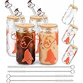 Skylety 4 Pcs 16 oz Color Changing Cute Ghost Cups Glass Cups with Lid and Straw Iced Coffee Tumbler Spooky Gifts for Women Adults Friends Basket Stuffers Fall Party Favors