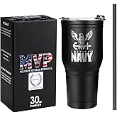 USN Stainless Steel Tumbler with Lid & Straw – Double-Wall Vacuum Insulated Travel Mug – Keeps Drinks Hot or Cold – Navy Gifts | America’s Navy 30oz