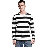 Mens Striped Shirt Wide Stripes Long Sleeve Crew Neck Tees Tops Casual
