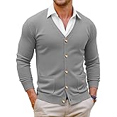 Runcati Mens Cardigan Sweater V Neck Button Down Sweaters Long Sleeve Lightweight Fall Knit Outwear with Pockets