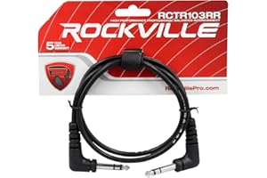 Rockville RCTR103RR-B 3' Black 1/4" TRS Right Angle to Same Cable 100% Copper