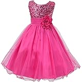 Wocau Little Girls' Sequin Mesh Tull Dress Sleeveless Flower Party Ball Gown