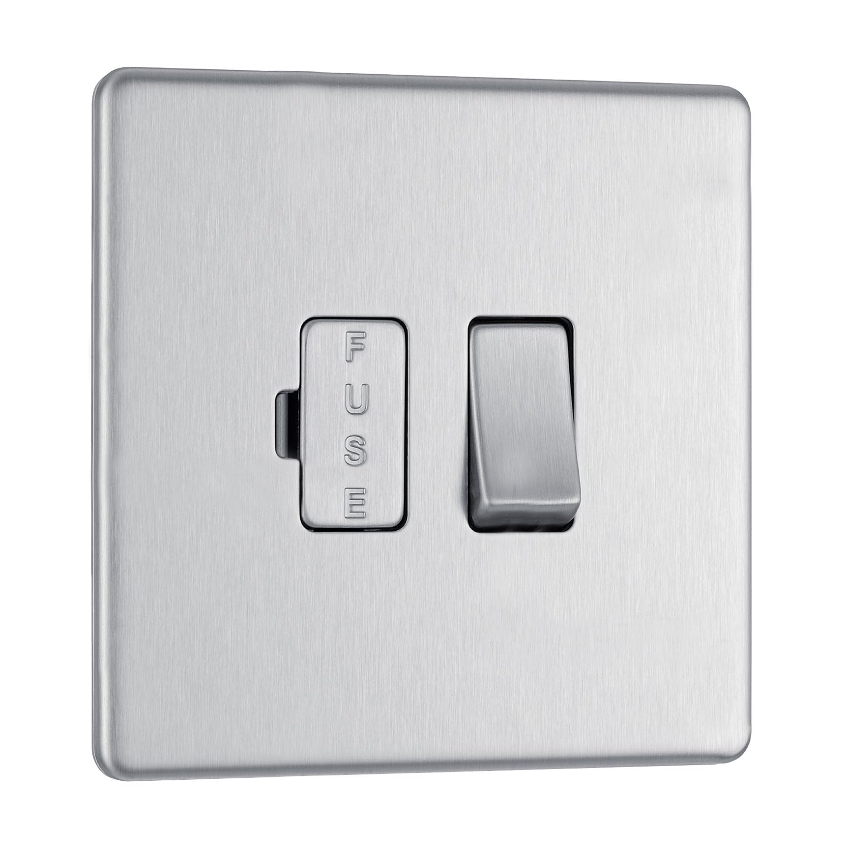 BG Electrical Switched Fused Connection Unit, Fused Spur Switch, Double Pole, Screwless Front Plate, Slim Profile, Premium Flatplate, Brushed Steel, 13A, FBS50 — image 1