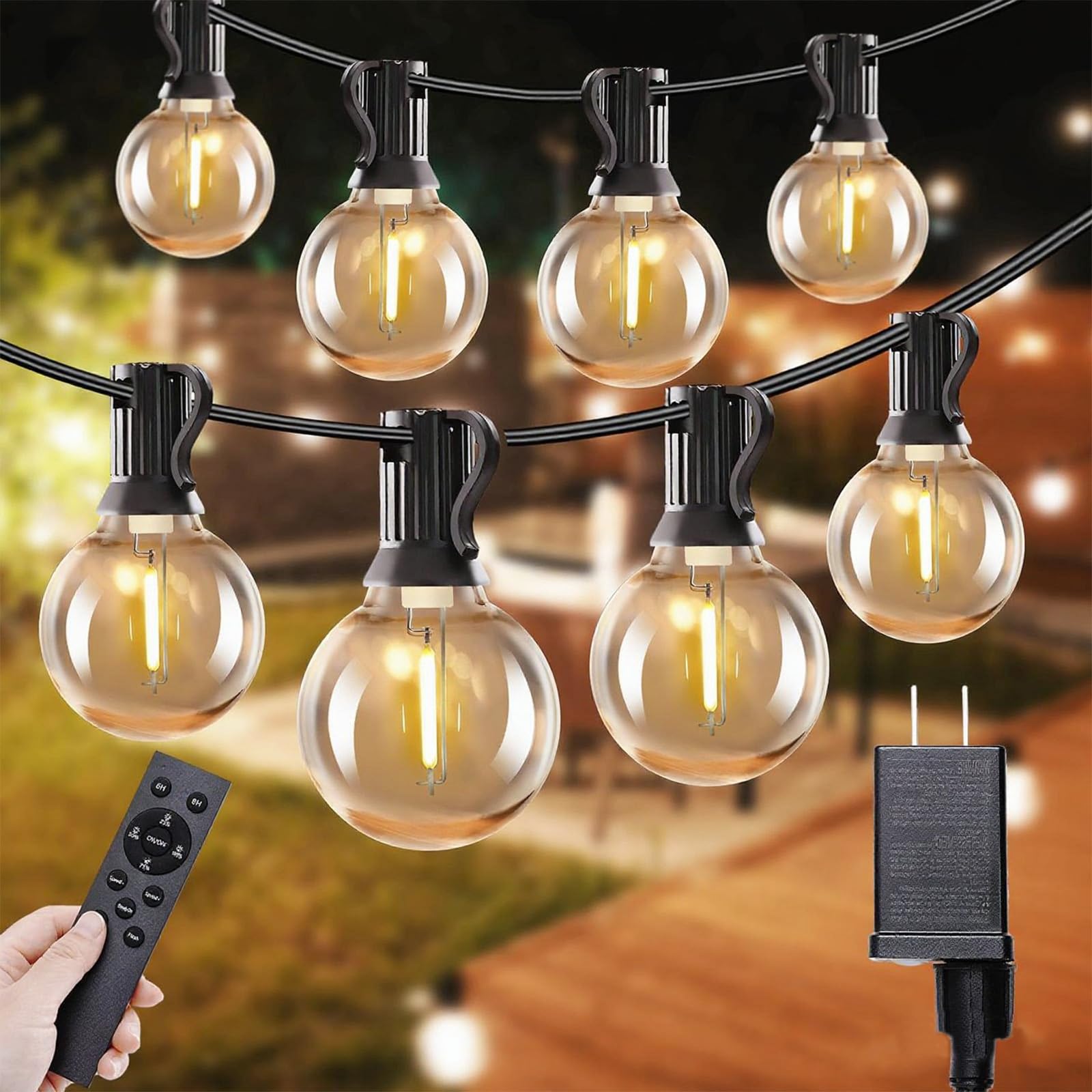 Photo 1 of SANBEN 50ft LED String Lights with Remote, 25+1Bulbs Dimmable Patio Lights Outdoor, 24V Waterproof Plug, G40 Hanging Light for Outside Deck Garden Backyard Porch Party Decor