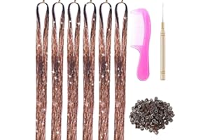 Hair Tinsel Kit with Tools 6 Packs 1200 Strands Glitter Tinsel Hair Extensions Sparkling Shinny Fairy Hair Accessories for Wo