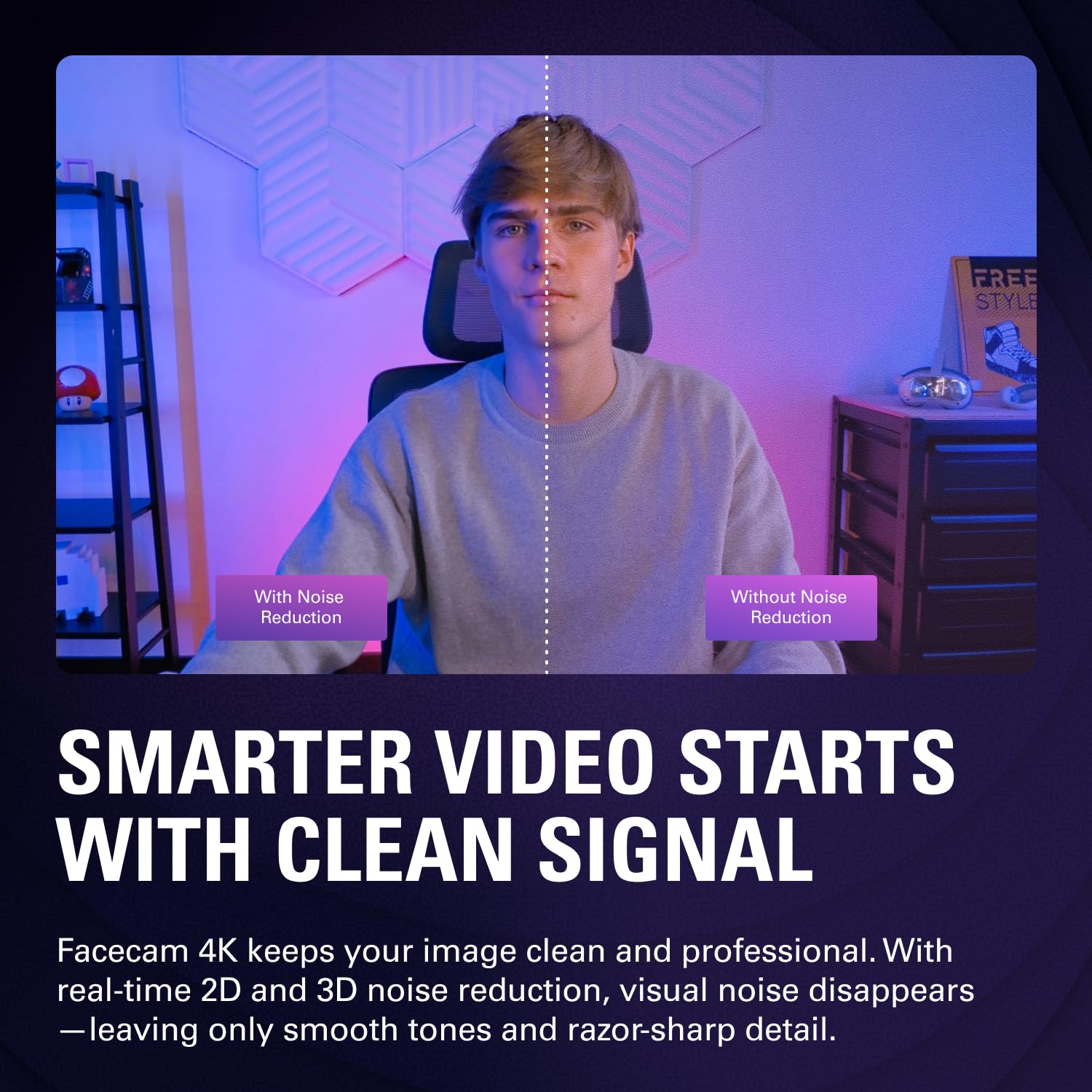 Elgato Facecam 4K - 4K60 Studio Webcam, DSLR-Like Control, Cinematic Effects, 49mm Lens Filters, HDR, Uncompressed Video, Optimized Focus Area | USB-C for PC & Mac
