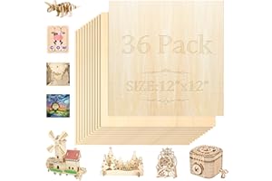 QSJQLLO 36 Pack Basswood Sheets,12"x12"x1/8" 3mm Basswood Plywood,Craft Wood,Unfinished Wood,for DIY Ornaments and Model Engraving, Wood Burning, Architectural Models, Drawing、Wood for Laser Cutting
