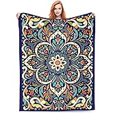 Blue Mandala Blanket, Flannel Throw Blanket Soft Travel Blanket for Bed Couch Sofa Indoor Outdoor Use Gift for Women Men Girls Boys All Season 60"x50"