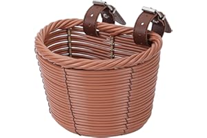 YMHOART Kids Bike Basket Front, Little Girls Bicycle Small Baskets for Women Brown Mini Cute Round Wicker Woven Lass Basket for Boys