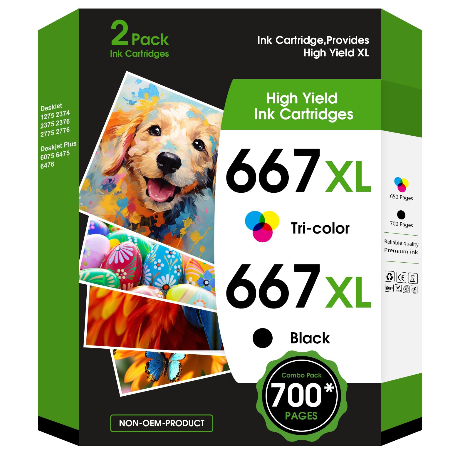 Photo 1 of fannster 667XL 667 XL 667 Ink Cartridges Replacement for hp 667 Ink cartridges Black and Color Work for Deskjet 1275 2374 2375 2376 2775 2776 6075 6475 6476 Printer(1 Black and 1 Color