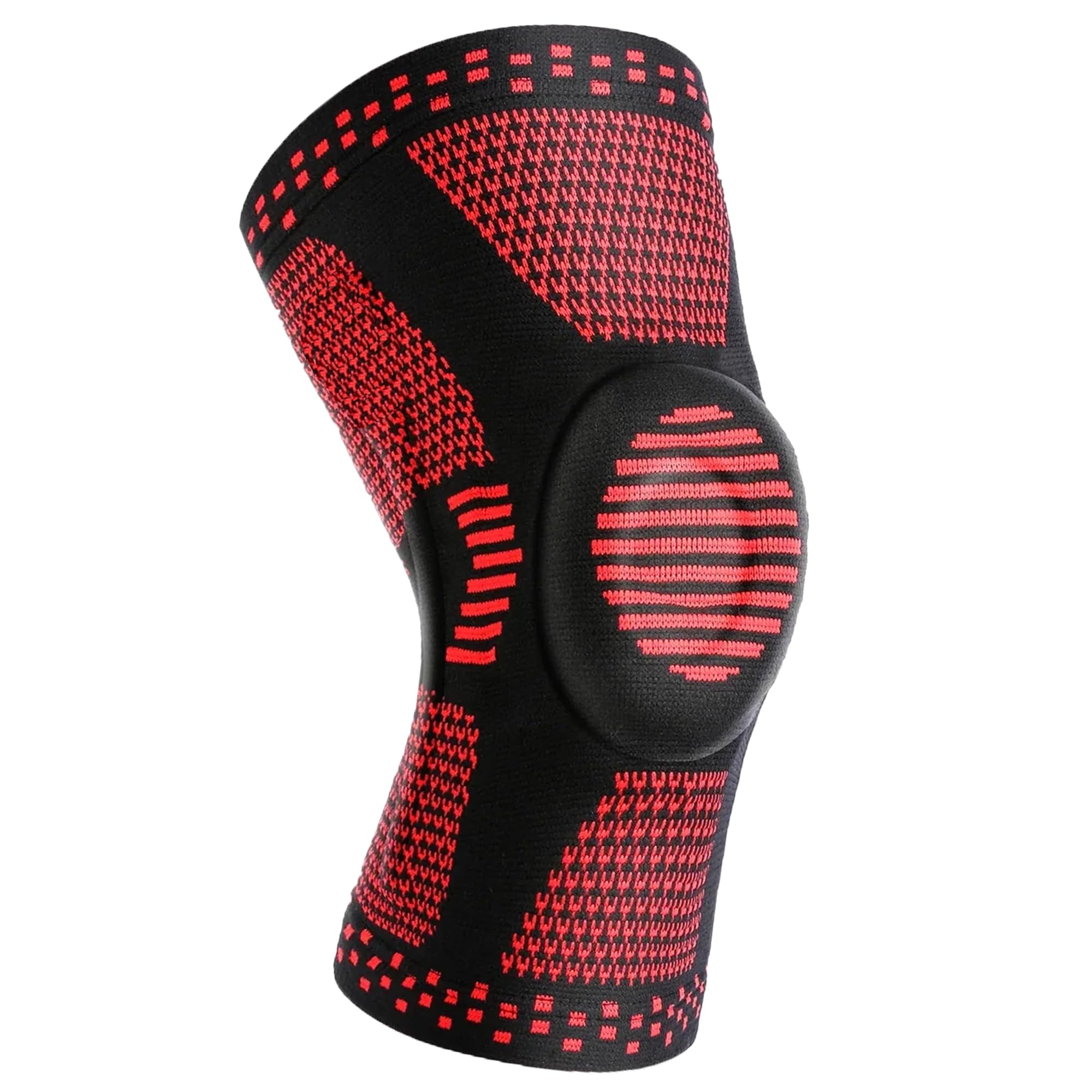360 RELIEF - Compression Knee Brace with Gel Pads and Side Knee Stabilizers, Joint Support, Comfort, Active Recovery, Running, Workout Protection - Medium, Red + Laundry Bag