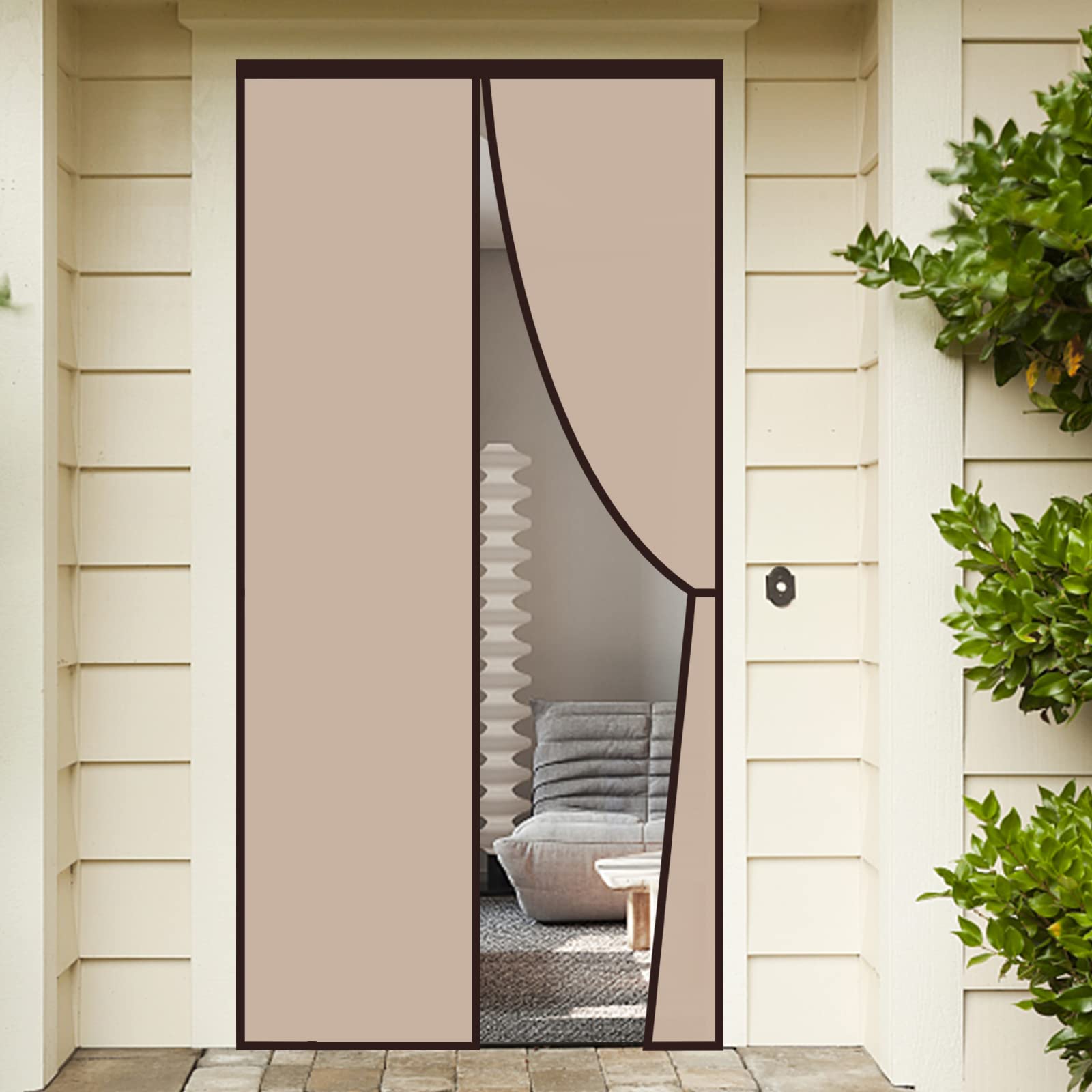 Photo 1 of Magnetic Insulated Door Curtain, Thermal Door Cover Door Screen Auto Closer Self-Closing Privacy Screen Door for Air Conditioner Room, Patio, Bedroom-Hands Free, Fit Doors Size Up to 36" x 82", Coffee