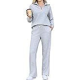 difficort Women's 2 Piece Outfits Sweatsuit Casual Lapel Half Zip Sweatshirts Straight Leg Pants Tracksuit Travel Lounge Set