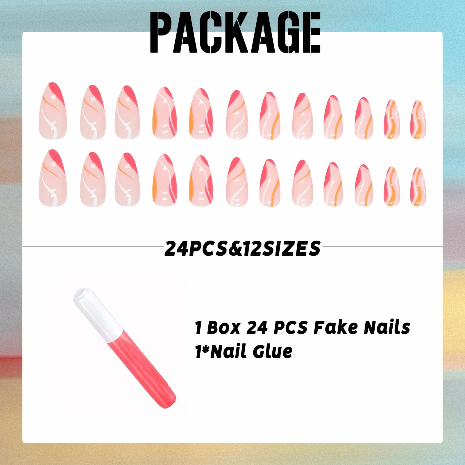 IMSOHOT French Tip Press on Nails Medium Almond Summer Fake Nails Glossy Acrylic False Nails with Designs Full Cover Gel Hot Pink Glue on Nails Reusable Stick on Nails 24pcs - Image 5