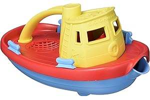 Green Toys Tugboat, Assorted CB - Pretend Play, Motor Skills, Kids Bath Toy Floating Pouring Vehicle. No BPA, phthalates, PVC. Dishwasher Safe, Recycled Plastic, Made in USA.