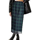 Avanova Women Plaid Gingham Checkered Mesh High Waisted Midi Skirts Flowy Summer Long Skirts Green Plaid Medium