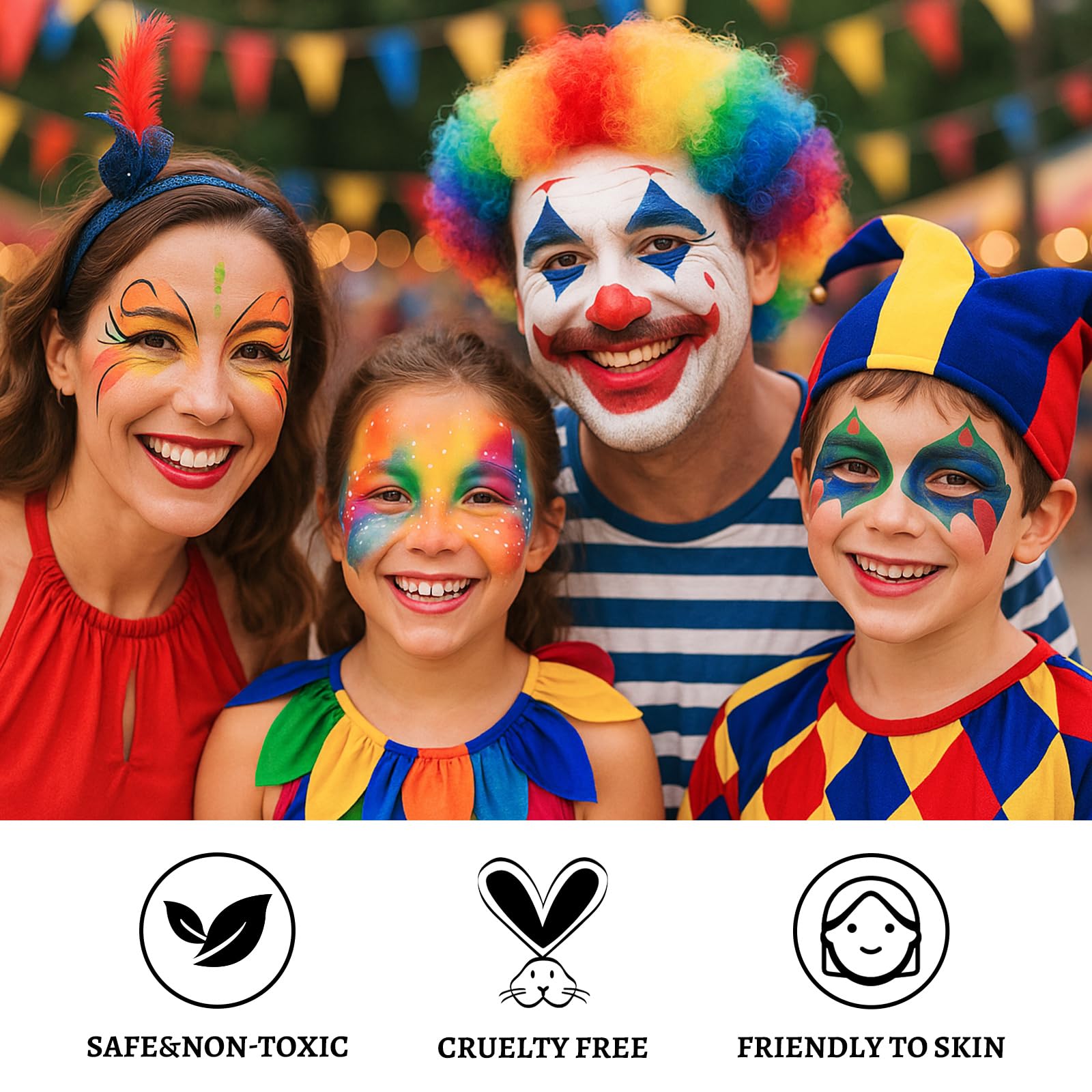 BOBISUKA 18 Color Washable Face & Body Paint Palette with Brushes, Extra Black & White Pans, Highly Pigmented Cream Formula Face Painting Kit for Halloween, Carnival, Cosplay, Festivals & SFX Makeup