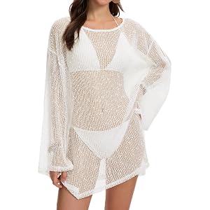 duludulu Swimsuit Coverup for Women, Crochet Sheer Beach Dress Summer Sexy Slit Swim Bathing Suit Cover Up with Small Sequins