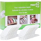 RISETEX Shoe Slots Organizer 12 Pack, Adjustable 4 Level Shoe Space Savers, Double Deck Shoe Rack Holder for Closet, White