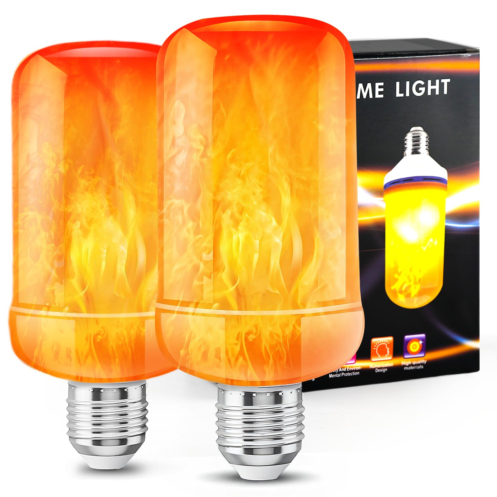 Photo 1 of LED Flame Light Bulbs (2 Pack), 4 Modes Flickering Light Bulbs with Upside Down Effect, E26 Base Realistic LED Fire Lights for Halloween Christmas Decorations, Indoor Outdoor Party Home Decor (Yellow)