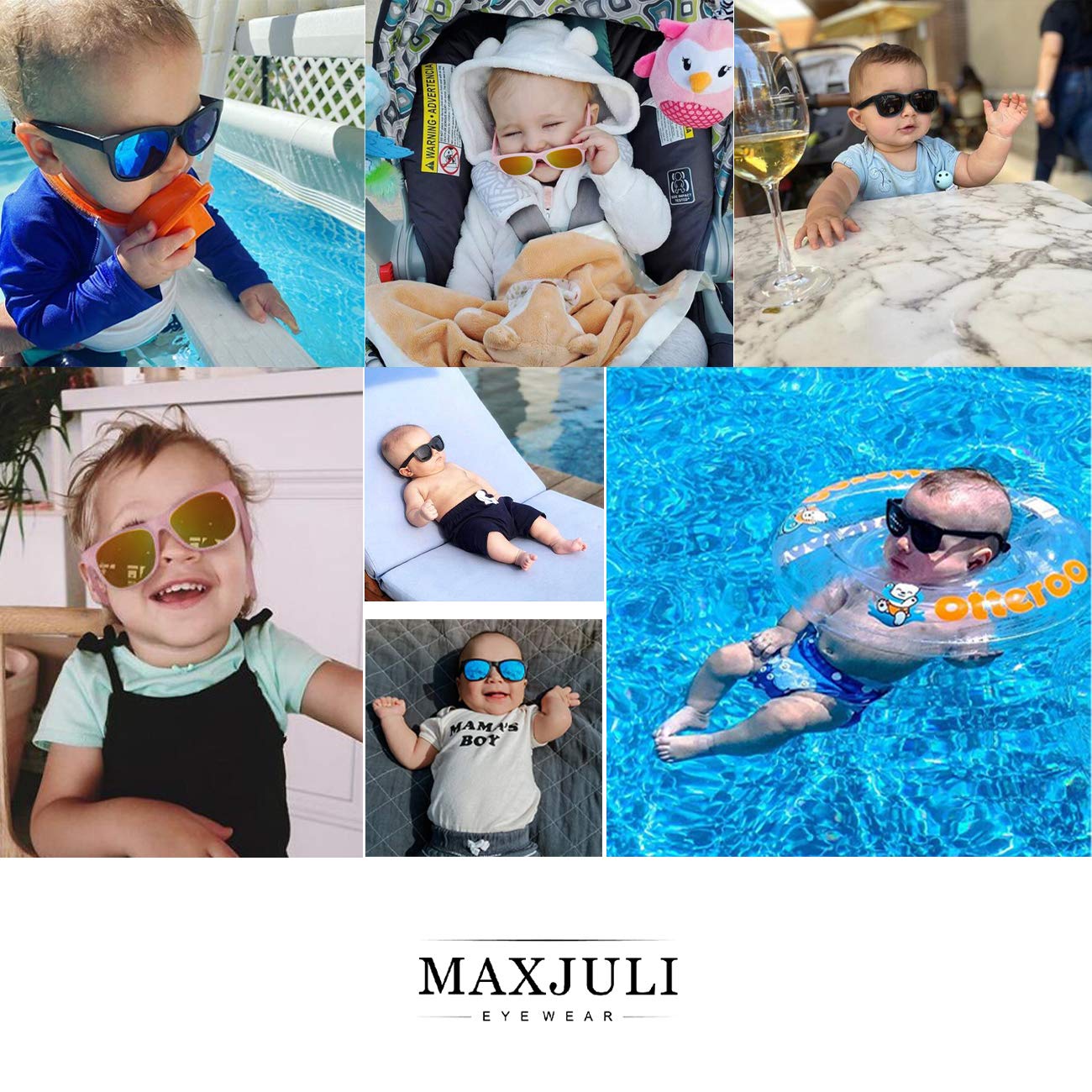 MAXJULI Baby Infant Sunglasses Safe, Soft, With Adjustable Strap 0-24 Months BPA Free 7002