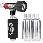 CXWXC CO2 Inflator with Pressure Gauge / 5 x 16g CO2 Cartridges - Presta & Schrader Valve Compatible - CO2 Bike Pump for Road and Mountain Bikes