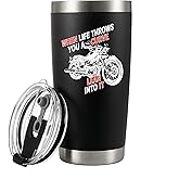 When Life Throws You a Curve Lean Into It Motorcycle Motorcyclist Gift Vacuum Insulated Tumbler Biker Rider For Dad Husband Boyfriend Uncle Stainless Steel Tumbler with Lid and Straw 20 oz Black