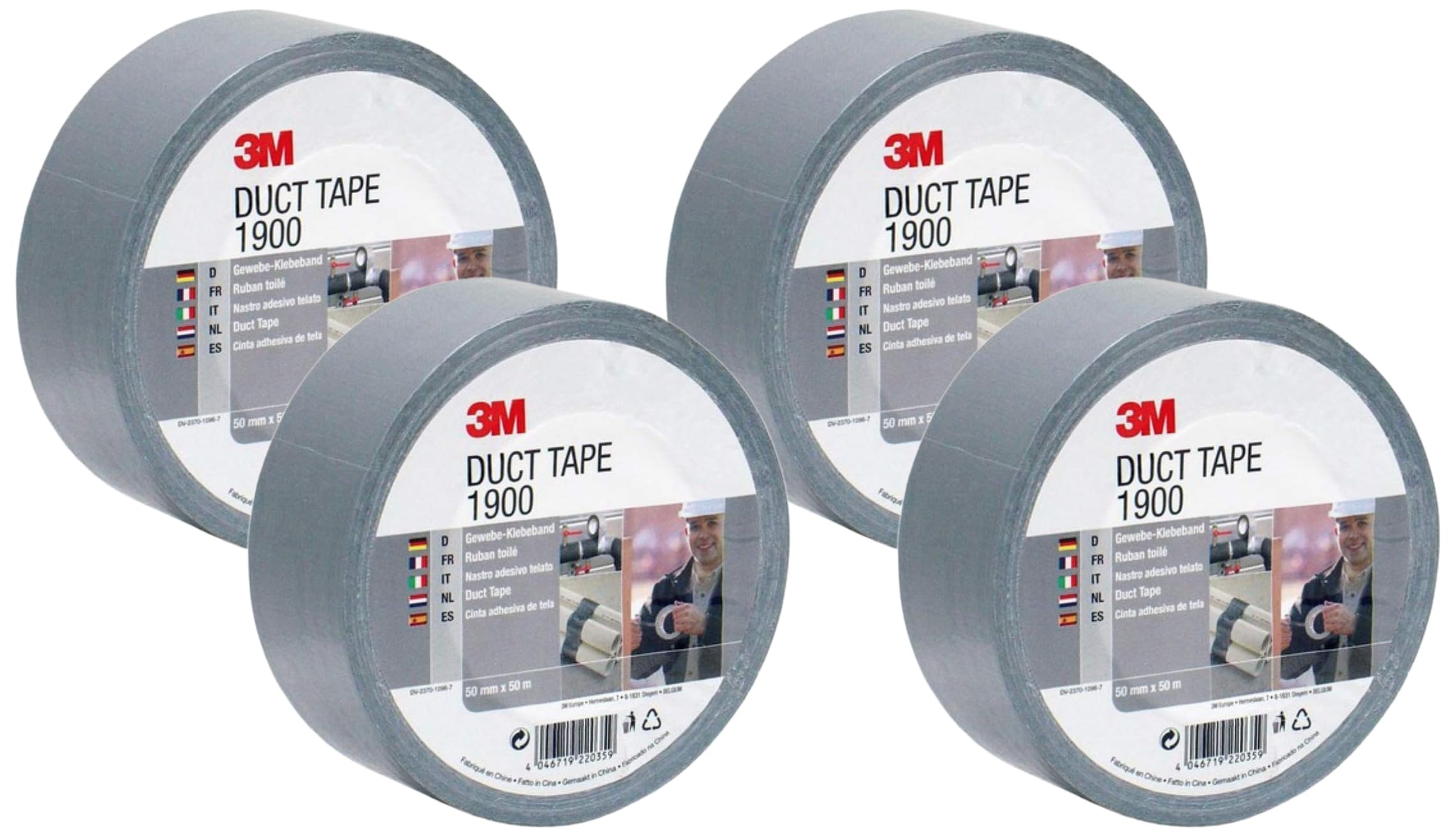 3M Silver-Grey Duct Tape for Repairing, Labelling and Sealing - 50 mm x 50 m, Pack of 4