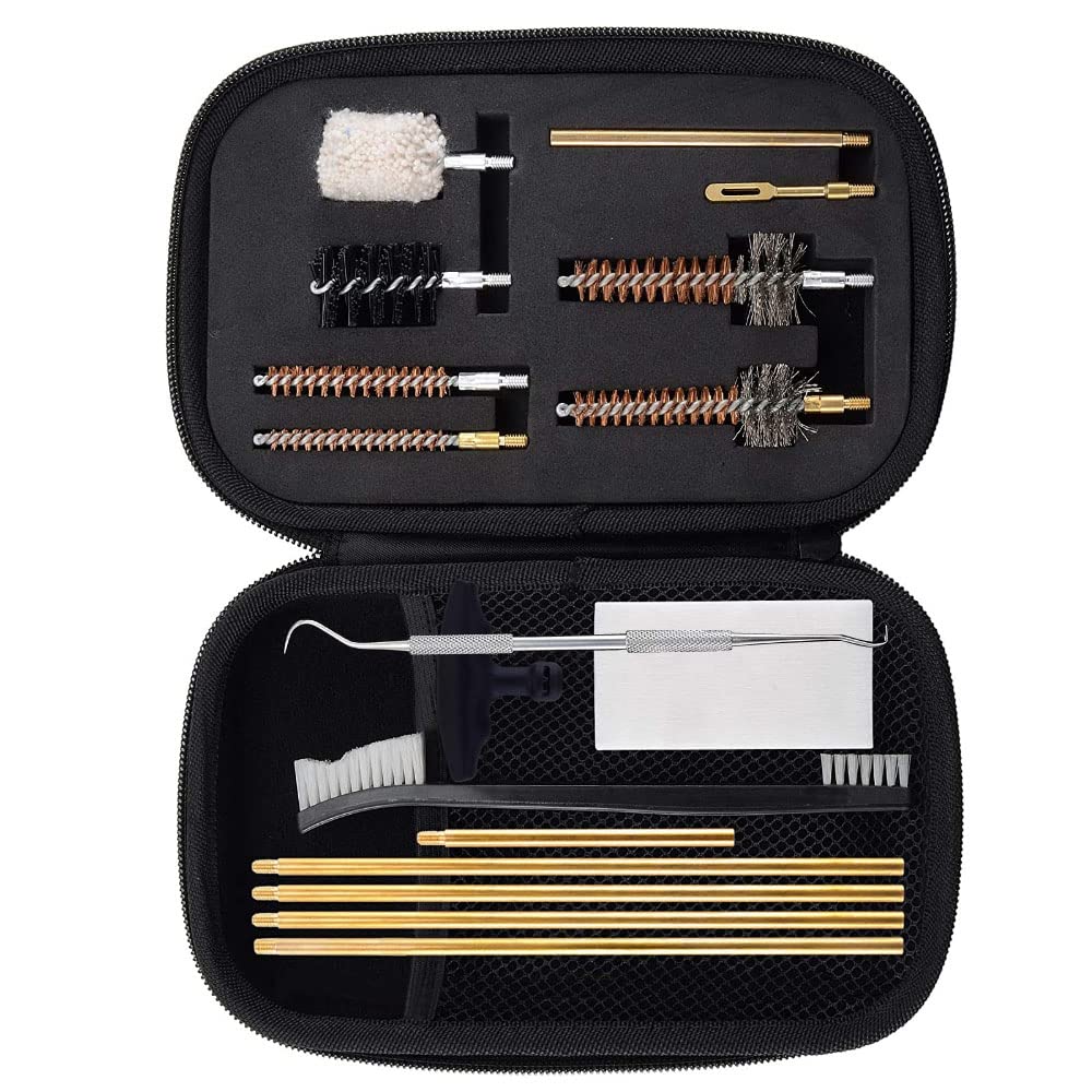 MOCNT 17Pcs Gun Cleaning Kit Clean Mops Brushes Gun Barrel Brush Tool Universal Brass Jag Adapter for Rifle Airsoft Pistol Handgun Rifle for .22/.357/.38/9mm/.40/.45 Cal