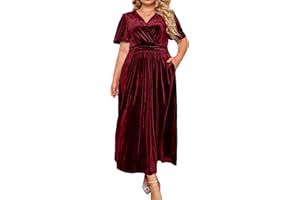 BerryGo Womens Wedding Guest Velvet Formal Dress High Waisted Maternity Maxi Dress Short Sleeve V Neck Slit Dress 2025