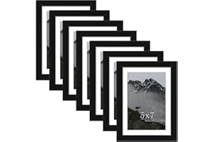 Picrit 5x7 Picture Frame Set of 7, Display 5x7 with Mat or 4x6 Without Mat, Photo Frames for Wall Mounting or Table Top Display, Black