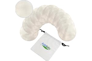 AnAnBaby Organic Bamboo Nursing Breast Pads - 10-Pack Reusable Non-Slip Nipple Pads for Breastfeeding New Moms Postpartum Essentials (5.5inch) with Washing Bags and Handbags（X-Large，White）