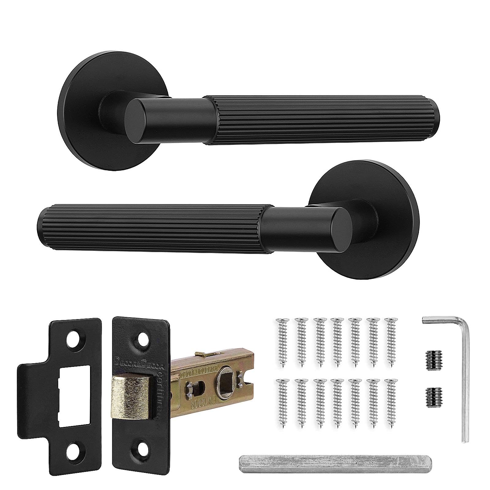 Decoranddecor Hera Black Door Handles Internal - Aluminium Matt Black Door Handle Sets for Wooden Interior Doors - Internal Door Handles with Mortice Latch - Hera Range