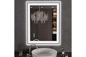 LOAAO 28"X36" LED Bathroom Mirror Black Framed, Anti-Fog, Dimmable, Lighted Bathroom Vanity Mirror for Wall, Memory Function, Tempered Glass