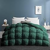 UNIKOME Pinch Pleat Goose Feather Down Comforter - 20% Extra Fill, 108oz, All Season Duvet Insert with 100% Cotton Cover, Cloud-Like Fluffiness (King, Green,106"X90")