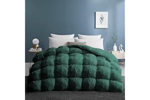 UNIKOME Pinch Pleat Goose Feather Down Comforter - 20% Extra Fill, 108oz, All Season Duvet Insert with 100% Cotton Cover, Cloud-Like Fluffiness (King, Green,106"X90")
