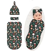 Sozzjile Christmas Swaddle Blanket Newborn Receiving Blanket Baby Swaddle Wrap with Headband Hat Set for Baby Girls Boys