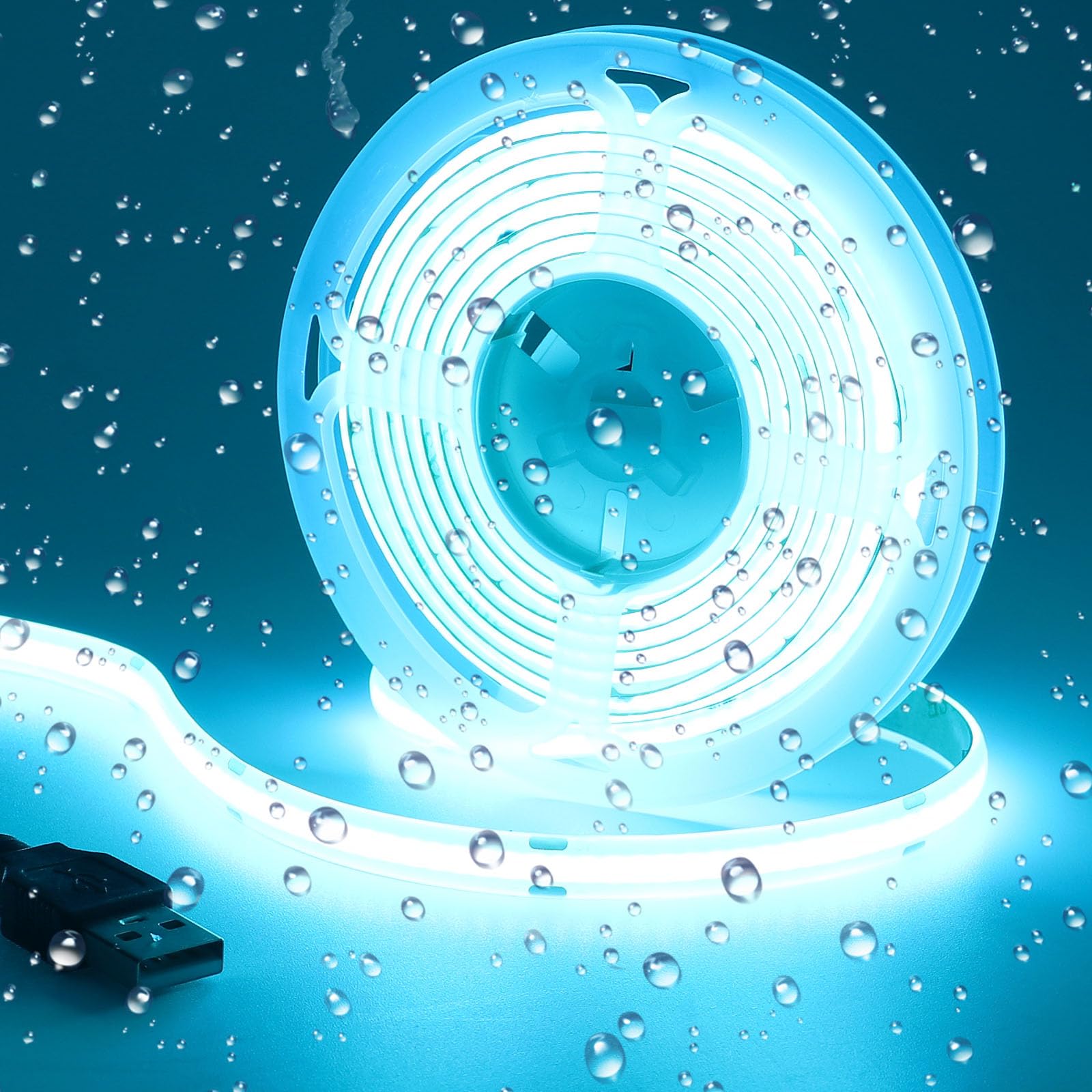 GOMING DC 5V USB COB LED Strip Light Ice Blue IP65 Waterproof USB Powered 6.6ft/2M 640LEDs Flexible LED Tape Lights — image 1