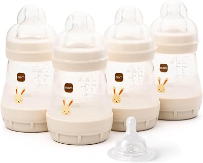 MAM Easy Start Anti-Colic Baby Bottles 4 Pack 160ml Slow/Medium Flow Teats Linen