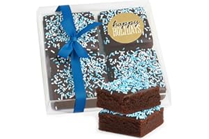 OMCOOKIE Happy Holidays Brownies Chocolate Food Gift Individually Wrapped For Men Women Package 4 Pack Winter Hanukkah | Nut Free | Corporate Kosher Treats
