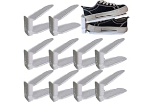 Shoe Stackers Space Saver, Adjustable Double Layer Stack, Holder for Closet Organization (White, 10 Pack)