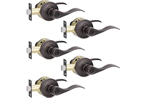 Supstron 5 Pack Privacy Door Handle, Oil Rubbed Bronze Keyless Door Lever with Lock, Interior Door Lever fit for Interior Door, Closet, Bathroom, Bedroom, Wave Style Privacy Door Lock, Bronze