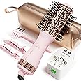 Dual Voltage Travel Hair Dryer Brush, Mini Hot Air Brush Styler & Dryer for European Travel, Hair Trends Nano Titanium 2 Inch One Step Hair Dryer and Styler Volumizer Oval Shape