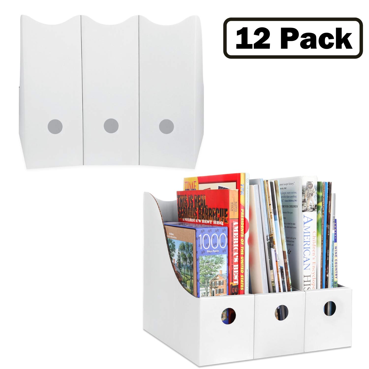 Magazine File Holders Book Organizer (Set of 12, White), Sturdy Cardboard 704831340020 eBay